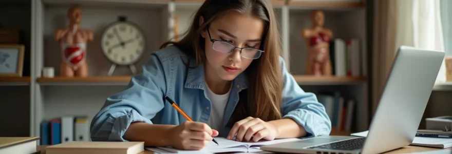 Étudiant concentré et motivé étudiant pour le PASS avec ambiance studieuse