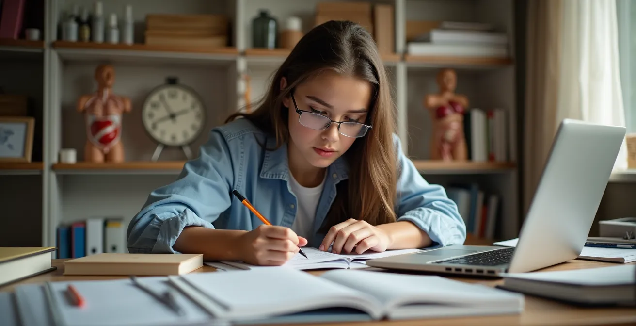 Étudiant concentré et motivé étudiant pour le PASS avec ambiance studieuse